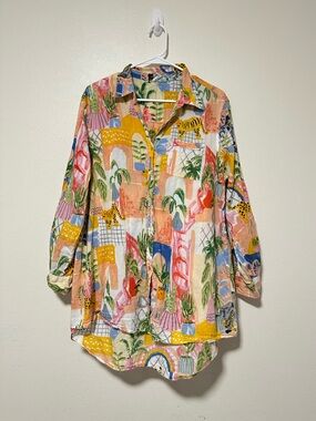 True Destinations Colorful Tropical Print Button-Down Shirt - Multi